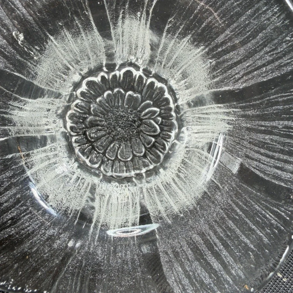 Lasisepat Mantsala Flower Candle Holder Votive Clear Textured Glass Finland 4in